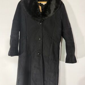 90s coldwater creek black suede/faux fur long coat size P6